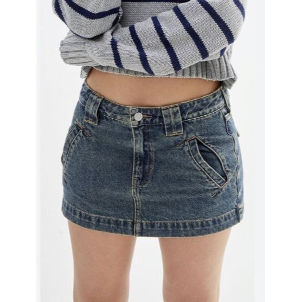 Pacsun Dark Indigo Size 27 Low Rise Micro Mini Skirt Jean Pockets NWOT - Picture 1 of 14